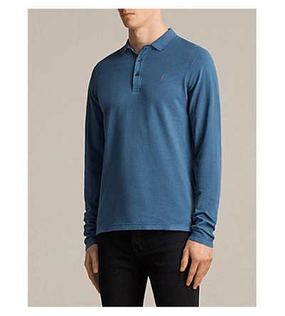 Shop Allsaints Reform Cotton-piqué Polo Shirt In Aqua Blue