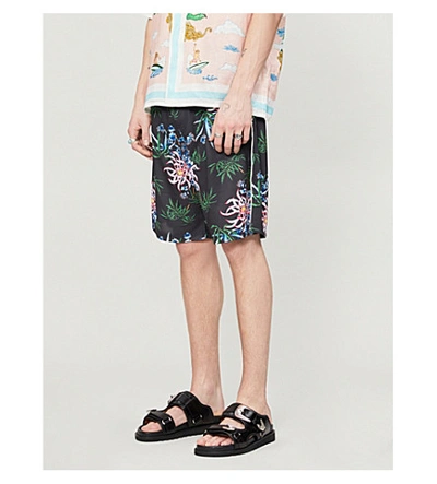 Shop Kenzo Floral-pattern Relaxed-fit Stretch-jersey Shorts In Black