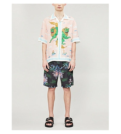 Shop Kenzo Floral-pattern Relaxed-fit Stretch-jersey Shorts In Black