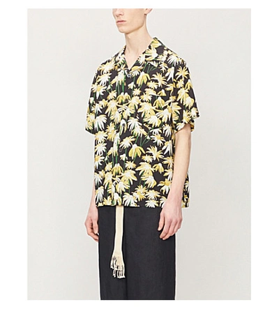 Shop Loewe Floral-print Relaxed-fit Crepe Shirt In Black+yellow