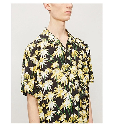 Shop Loewe Floral-print Relaxed-fit Crepe Shirt In Black+yellow