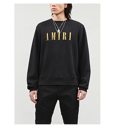 Shop Amiri Logo-print Cotton-jersey Sweatshirt In Black+yellow