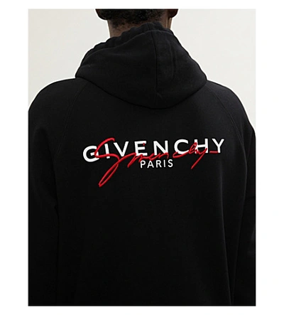 Shop Givenchy Logo-embroidered Cotton-jersey Hoody In Black Red