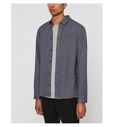 Shop Allsaints Redondo Slim-fit Cotton Shirt In Ash Blue