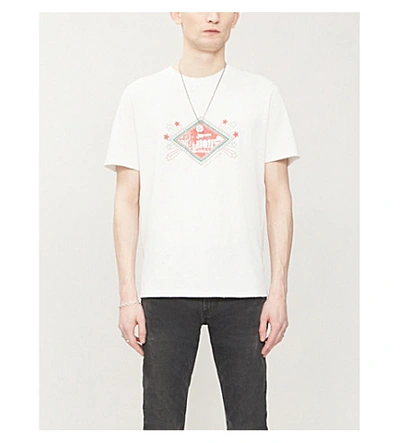 Shop Saint Laurent Graphic-print Cotton-jersey T-shirt In Dirty+ecru+rouge