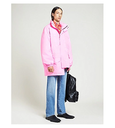 Shop Balenciaga Hooded Shell Parka Coat In Ultra+pink