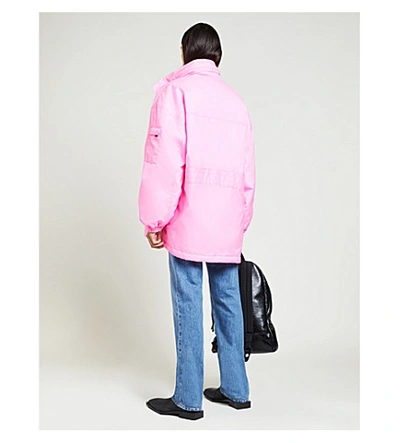 Shop Balenciaga Hooded Shell Parka Coat In Ultra+pink