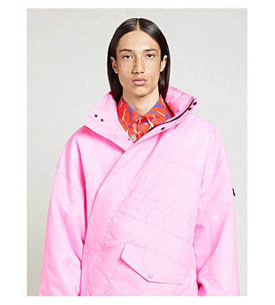 Shop Balenciaga Hooded Shell Parka Coat In Ultra+pink