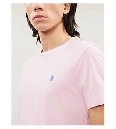 Shop Polo Ralph Lauren Logo-embroidered Slim-fit Cotton-jersey T-shirt In Pink