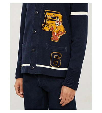Shop Polo Ralph Lauren Embroidered-appliqué Shawl-collar Cotton-knit Cardigan In Navy Mu