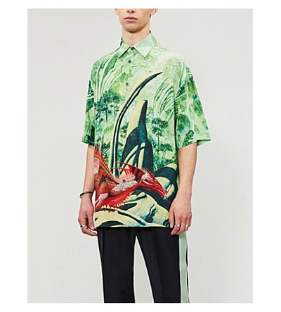 Shop Valentino Graphic-print Silk Shirt In Green