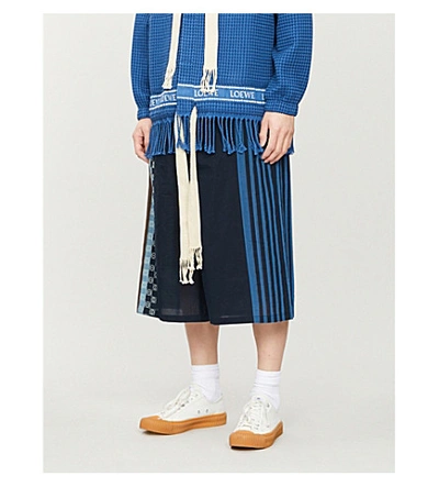 Shop Loewe Striped Relaxed-fit Cotton Shorts In Navy+blue/multicolor