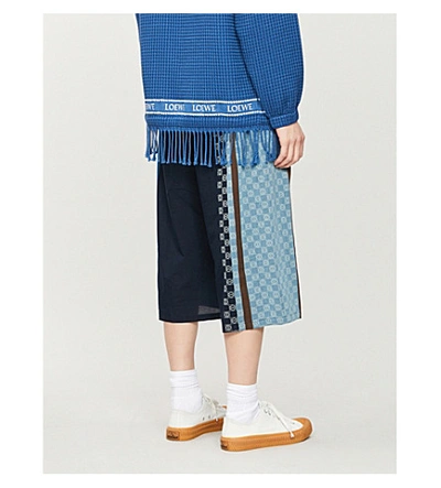 Shop Loewe Striped Relaxed-fit Cotton Shorts In Navy+blue/multicolor
