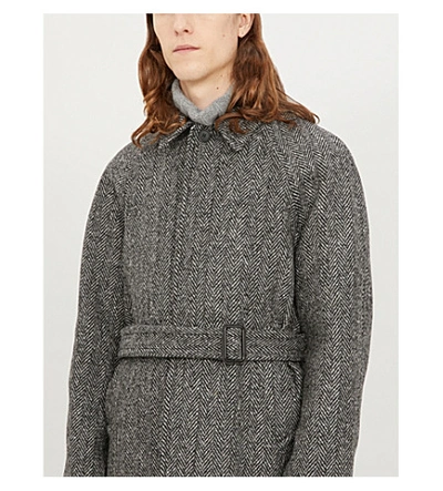 Sandro Herringbone Raglan sleeved Wool blend Coat In Noir Gris ModeSens
