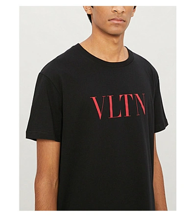 Shop Valentino Logo-print Cotton-jersey T-shirt In Navy+white