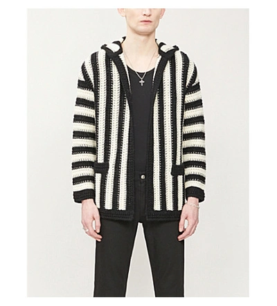 Shop Saint Laurent Striped Cotton-knit Cardigan In Noir+naturel