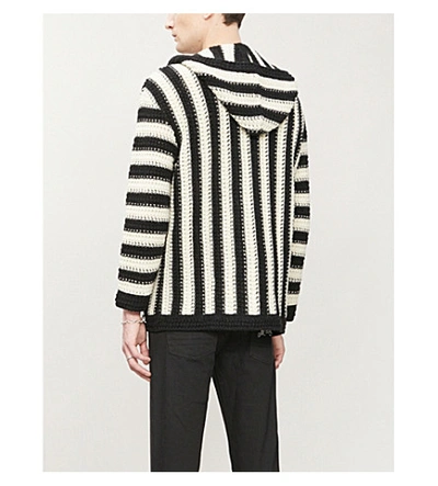 Shop Saint Laurent Striped Cotton-knit Cardigan In Noir+naturel