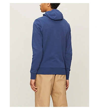 Shop Tommy Hilfiger Brand-embroidered Cotton-jersey Drawstring Hoody In Blue Ink