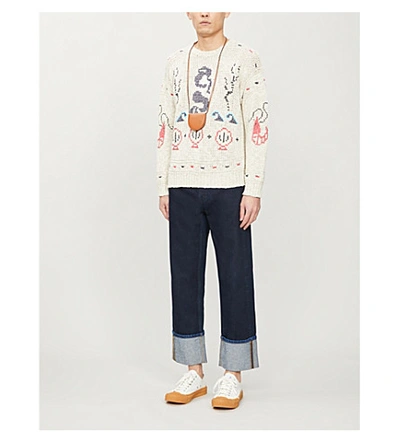 Shop Kenzo Fisherman Graphic-pattern Cotton And Linen-blend Jumper In Off+white