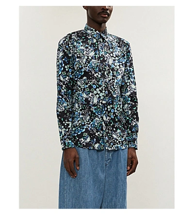 Shop Givenchy Floral-print Regular-fit Cotton-poplin Shirt In Black Blue