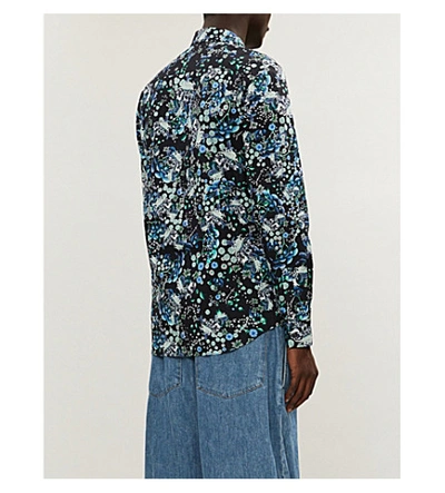 Shop Givenchy Floral-print Regular-fit Cotton-poplin Shirt In Black Blue