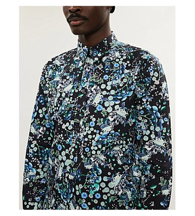 Shop Givenchy Floral-print Regular-fit Cotton-poplin Shirt In Black Blue