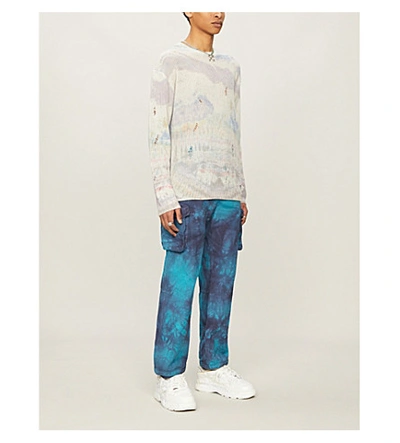 Shop Off-white Ripstop Tie-dye Mid-rise Cotton Trousers In Petrol+blue