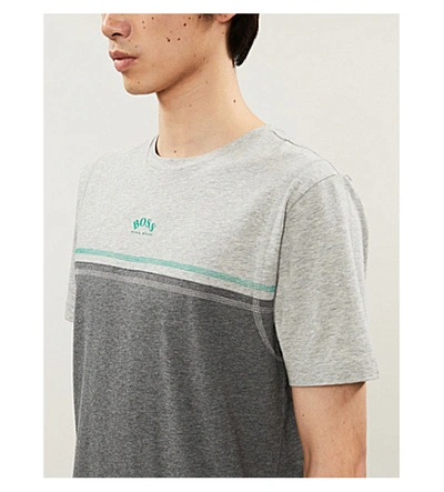 Shop Hugo Boss Logo-embroidered Panelled Cotton-blend T-shirt In Medium Grey