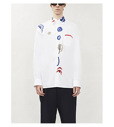 Shop Marni Abstract-print Regular-fit Cotton-poplin Shirt In White
