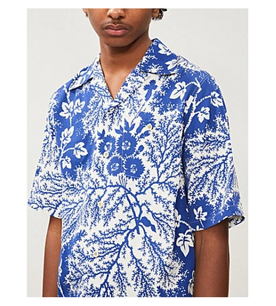 Shop Alexander Mcqueen Floral-print Poplin Shirt In Blue+white