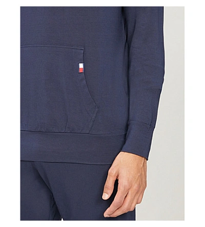 Shop Tommy Hilfiger Brand-tab Stretch-jersey Hoody In Navy Blazer