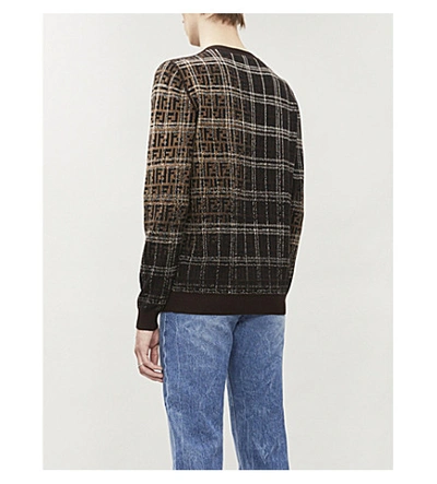 Shop Fendi Mens Moka Brand-pattern Crewneck Wool Jumper 40