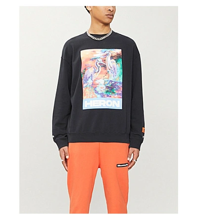 Shop Heron Preston Graphic-print Organic Cotton-jersey Sweatshirt In Black Multi