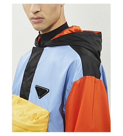 Shop Prada Hooded Shell Anorak In Blue+orange