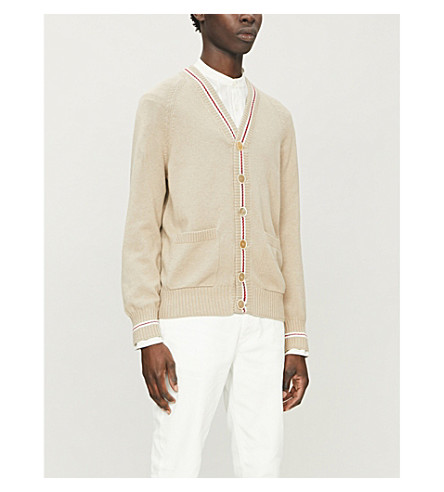 Brunello Cucinelli contrast-trim V-neck cardigan - BEIGE
