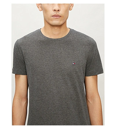 Shop Tommy Hilfiger Logo-embroidered Cotton-jersey T-shirt In Sky White