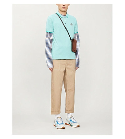 Shop Kenzo Tiger-embroidered Cotton-piqué Polo Shirt In Aqua