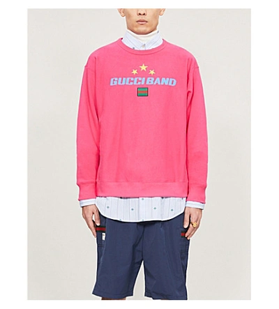 Shop Gucci Logo-print Cotton-jersey Sweatshirt In Bright+fuschia