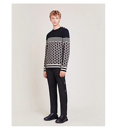 Shop Balmain Logo-intarsia Cotton-knit Jumper In Noir