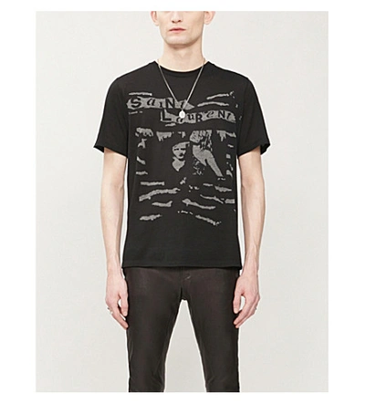 Shop Saint Laurent Graphic-print Cotton-knit T-shirt In Noir+gris