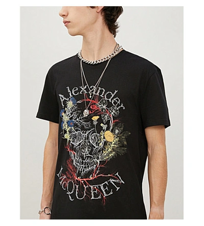 Shop Alexander Mcqueen Graphic-print Crewneck Cotton-jersey T-shirt In Black+mix