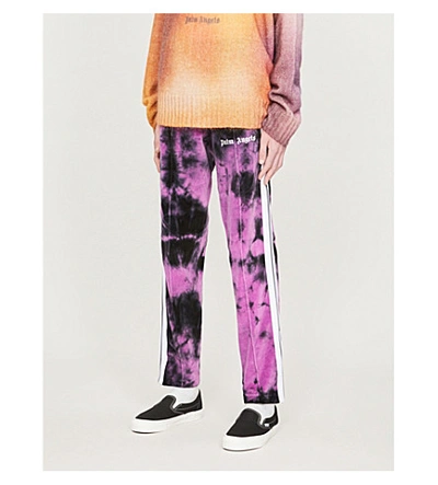 Shop Palm Angels Logo-print Tie-and-dye Velvet Tracksuit Bottoms In Purple