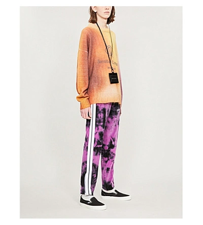 Shop Palm Angels Logo-print Tie-and-dye Velvet Tracksuit Bottoms In Purple