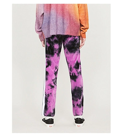 Shop Palm Angels Logo-print Tie-and-dye Velvet Tracksuit Bottoms In Purple