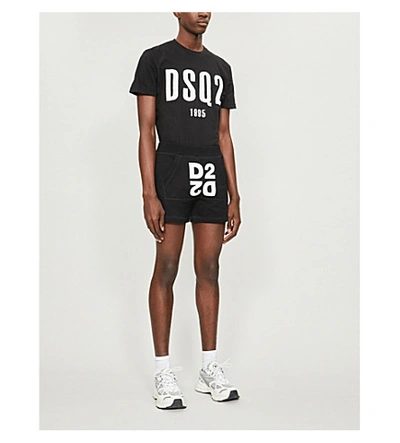 Shop Dsquared2 Logo-print Cotton-jersey Shorts In Black