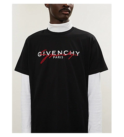 Shop Givenchy Logo-embroidered Cotton-jersey T-shirt In Black Red