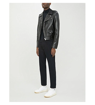 Shop Sandro Perfecto Leather Biker Jacket In Black