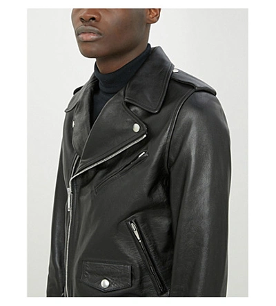 Shop Sandro Perfecto Leather Biker Jacket In Black