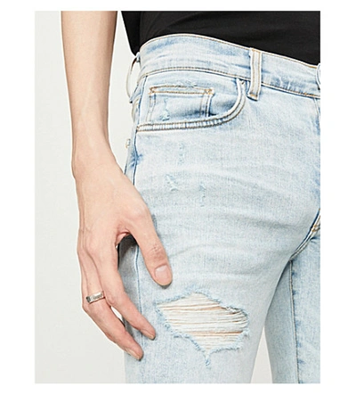 Shop Amiri Tie-dye Underlay Skinny Stretch-denim Jeans In Sky Indigo
