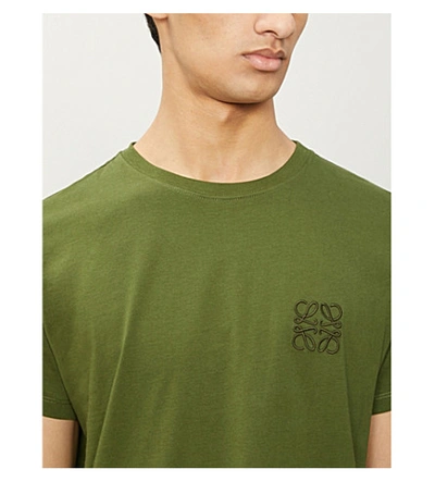 Shop Loewe Logo-embroidered Cotton-jersey T-shirt In Khaki+green
